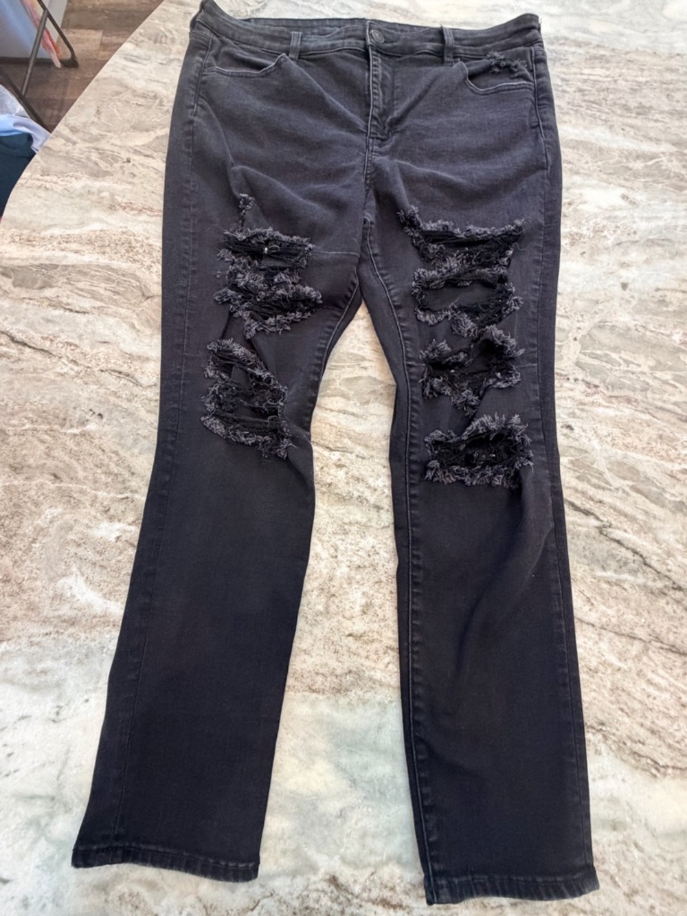 American Eagle Size 20 Black Distressed Jeans High Rise Stretch Plus Size Denim
